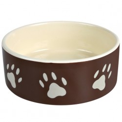 Miska ceramiczna dla psa 1,4l/20cm, brązowa z motywem łapek 